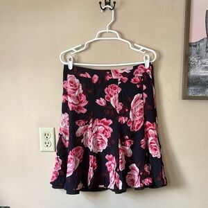 Kate Spade Black Multi Rambling Roses Rosa Silk Crepe Skirt Size 8